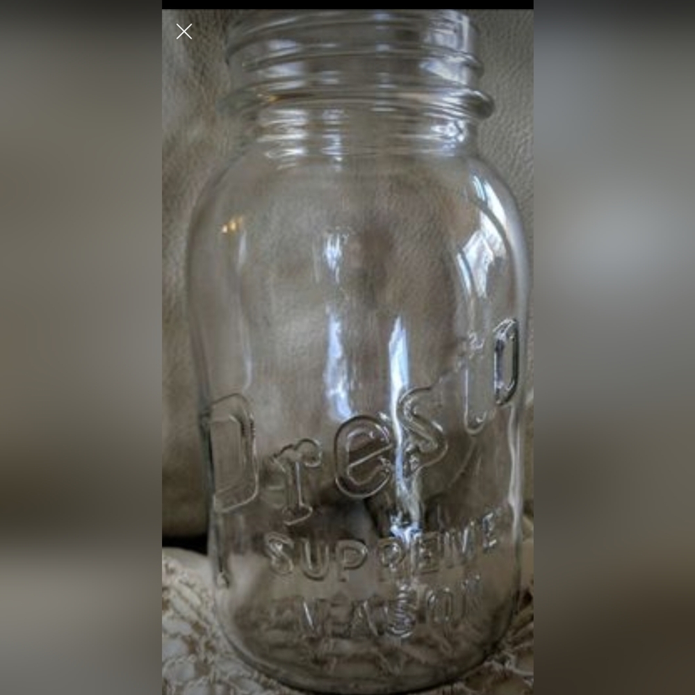 Antique PRESTO Clear Supreme Mason Canning Qt.Size Jar w/Zinc Lid Mfg Owens IL
